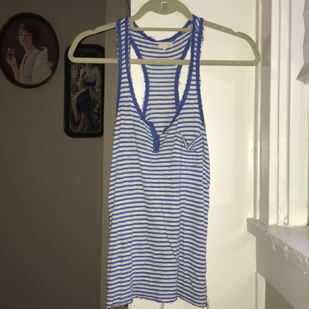Aerie blue and whit striped tank top
